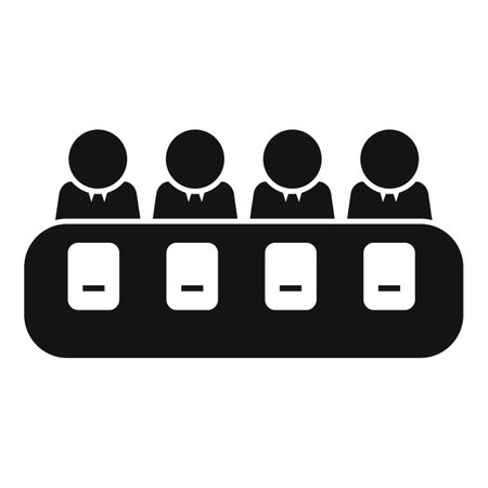 Four jury members sitting behind a desk listening to a trialのイラスト素材