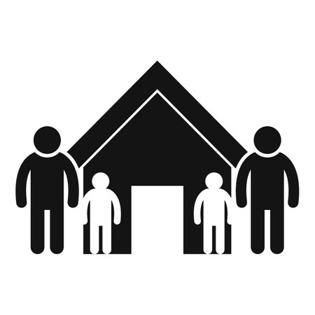 Family of four is standing outside their house, representing the concept of home and familyのイラスト素材