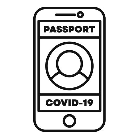 Line icon of a smartphone displaying a digital health passport confirming covid 19 immunityのイラスト素材