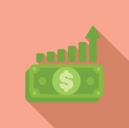 Money growth flat icon concept with a banknote and a positive financial chart showing increasing valueのイラスト素材