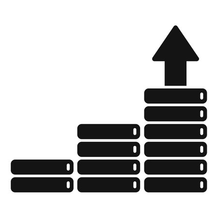 Black shape representing data storage capacity increasing with an upward arrow, for big data and growth conceptsのイラスト素材