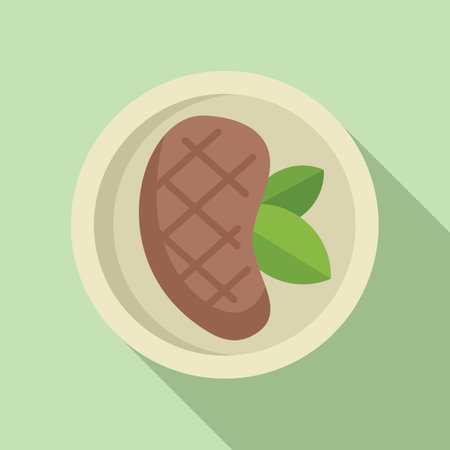 Grilled meat on plate with garnish lying on table colorful minimalistic flat design illustrationのイラスト素材