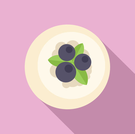 Delicious round cottage cheese dessert with blueberries and mint leaves on the top, healthy eating conceptのイラスト素材