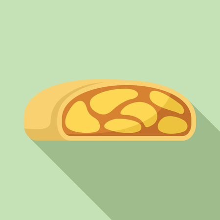 Apple strudel is lying horizontally showing filling on green backgroundのイラスト素材