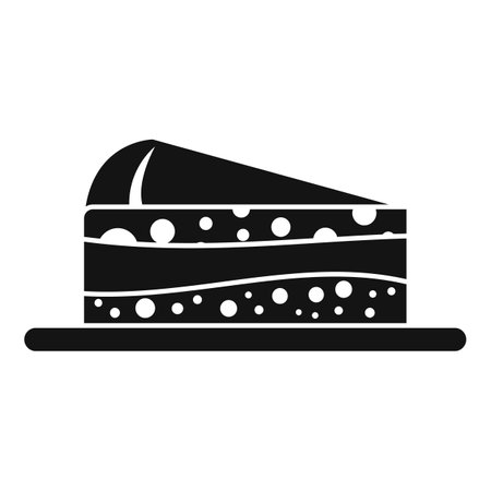 Simple black and white icon of a slice of cake with cream filling resting on a plateのイラスト素材