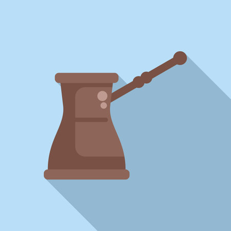 Traditional Turkish coffee pot standing on light blue background with long shadow, perfect for projects related to coffee, turkey or Turkish cultureのイラスト素材