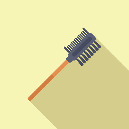 Double sided brush cleaning tool with wooden handle for eyelashes and eyebrows is lying on yellow backgroundのイラスト素材