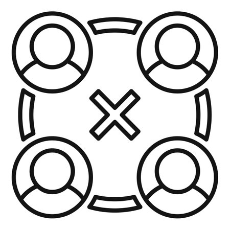 Line art icon of four people having a video conference call with one person in the group being disconnectedのイラスト素材