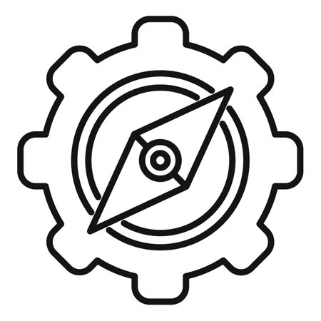 Line art icon of a compass inside a cogwheel symbolizing the concept of strategic managementのイラスト素材