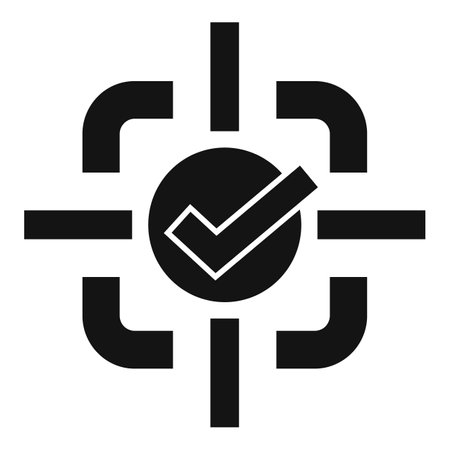 Simple icon of a crosshair focusing on a checkmark, representing the concept of task completionのイラスト素材