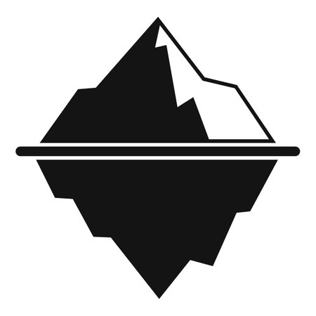 Black and white illustration of an iceberg floating with the hidden danger below the surfaceのイラスト素材