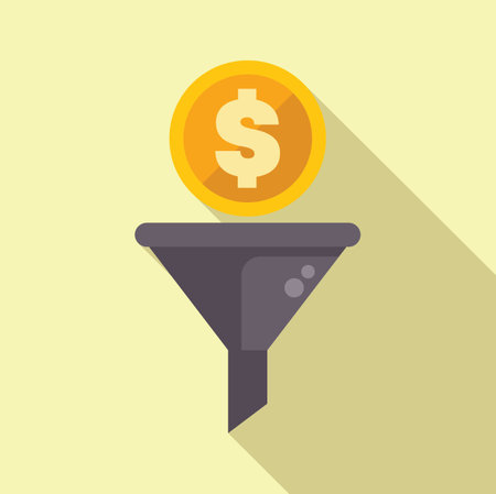 Dollar coin falling into a funnel, illustrating the concept of sales funnel and lead generationのイラスト素材