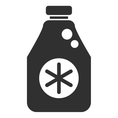 Black and white icon of an antifreeze bottle, suggesting its use for cold protection in vehicles or other applicationsのイラスト素材