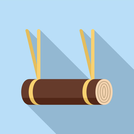 Rolled yoga mat hanging with yellow straps, ready for practicing yoga and meditationのイラスト素材