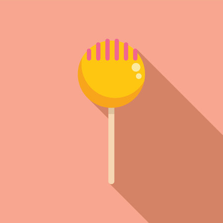 Yellow lollipop with pink stripes casting long shadow on pink background, simple dessert iconのイラスト素材