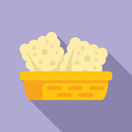 Yellow plastic basket holding clean washcloths for drying after being washedのイラスト素材