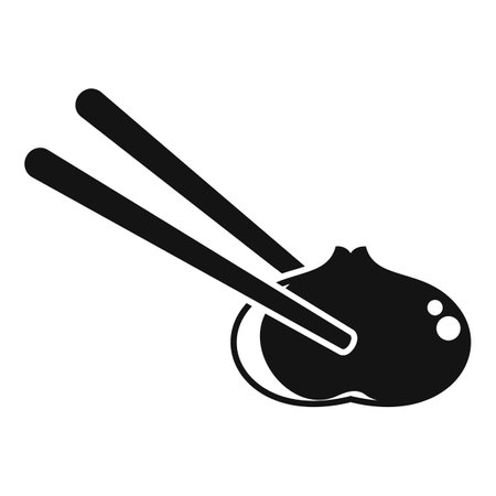 Black and white icon of a baozi bun being held by chopsticks, representing Asian culinary traditionsのイラスト素材