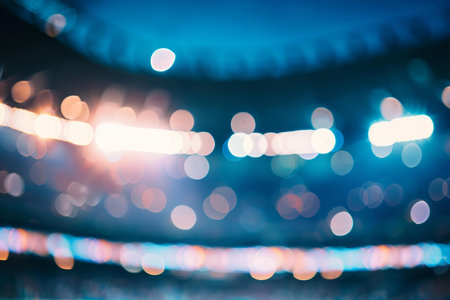 Vibrant bokeh effect created by stadium lights, perfect for event and sports backgroundsの素材