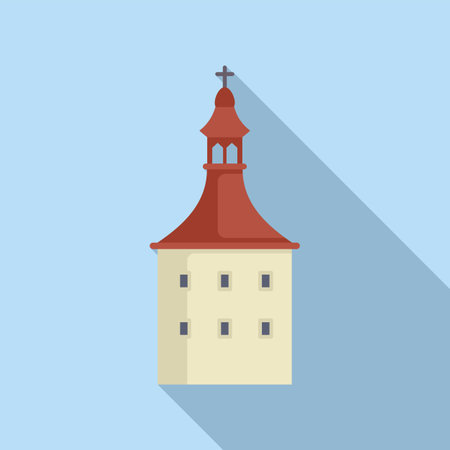 Old church building standing tall with a red roof and a cross on topのイラスト素材