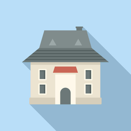 Simple and modern private residential house with grey roof and red canopy is standing on blue backgroundのイラスト素材