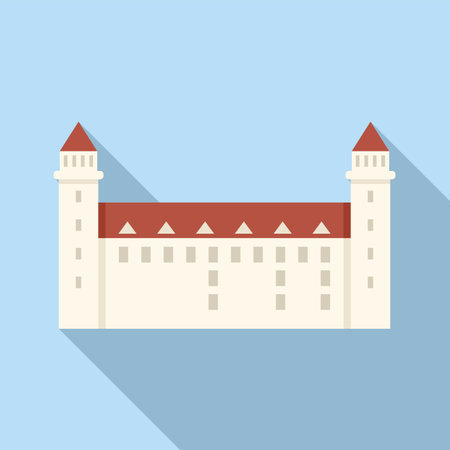 Majestic medieval castle with towers and a red roof, embodying history, tourism, and architectural grandeurのイラスト素材