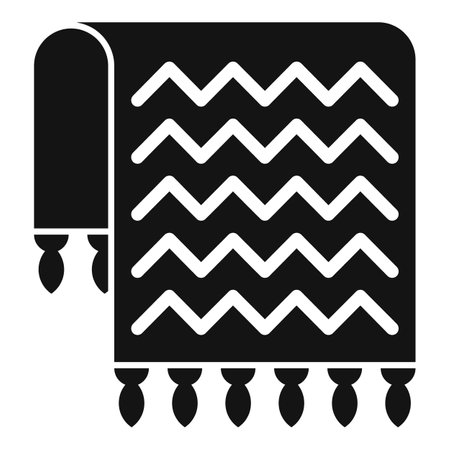 Black and white icon of a fabric being woven with traditional loom with zigzag patternのイラスト素材