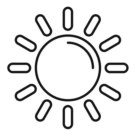 Simple black and white line art icon of a shining sunのイラスト素材