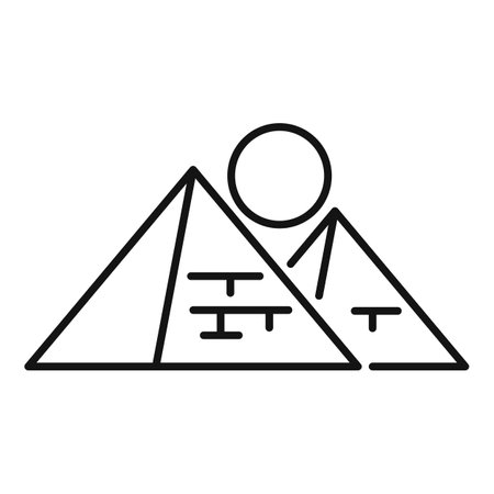 Minimalist line art illustration of pyramids in the desert under the sunのイラスト素材
