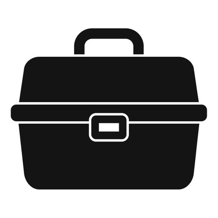 Black plastic toolbox with metal clasp is closed and ready for workのイラスト素材