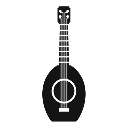 Black and white silhouette icon of a mandolin, a stringed musical instrumentのイラスト素材