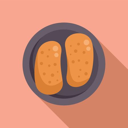 Minimalist illustration featuring two bread rolls on a plate, evoking simplicity and baked goodsのイラスト素材