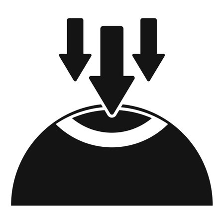 Black icon of an eye with arrows pointing inwards, representing pressure and potential glaucomaのイラスト素材