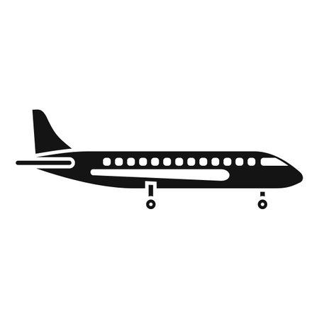 Big airplane passenger jet plane is taking off from runway, side view, airliner silhouette, travel concept, simple styleのイラスト素材
