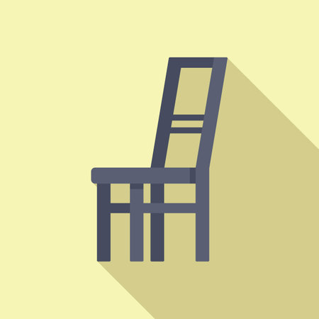 Simple illustration of a wooden chair with long shadow on yellow backgroundのイラスト素材