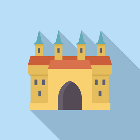 Medieval castle building with towers and gate, representing history and tourism in europeのイラスト素材