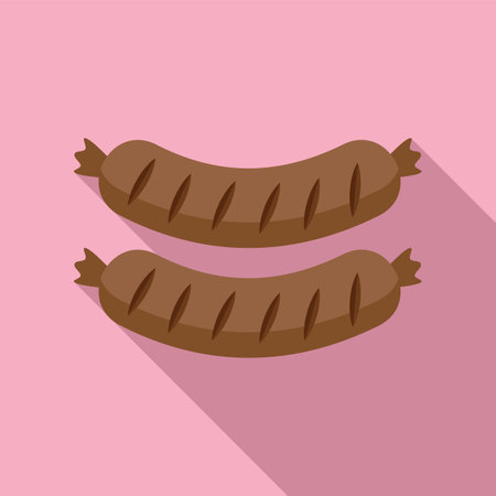 Two grilled sausages are casting a long shadow on a pink background, perfect for a food themed designのイラスト素材