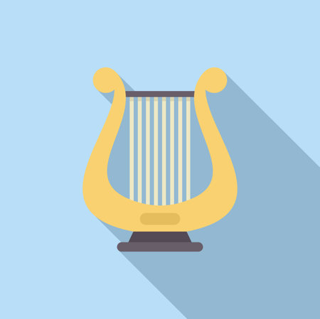 Golden harp standing on a blue background, casting a long shadow