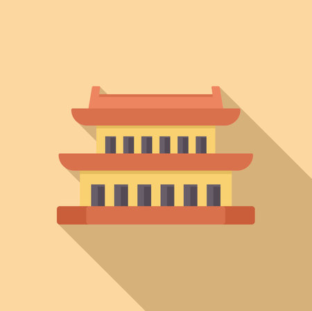 Colorful flat icon representing a traditional asian temple building with a long shadowのイラスト素材