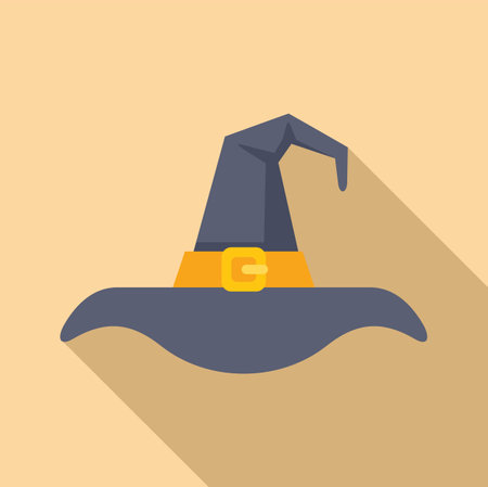 Classic witchs hat, casting a long shadow on a yellow background, perfect for halloween projectsのイラスト素材