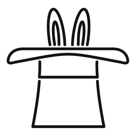 Line art icon of a magician hat with rabbit ears peeking, symbolizing magic tricks and entertainmentのイラスト素材