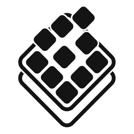 Black and white icon of a square waffle with syrup, perfect for representing breakfast foodのイラスト素材
