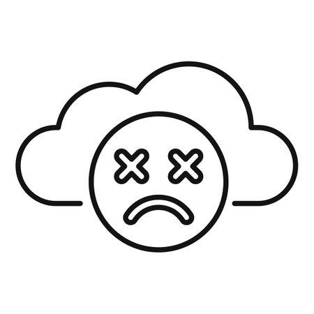 Simple outline icon of a cloud with a sad face, representing a disconnection issueのイラスト素材
