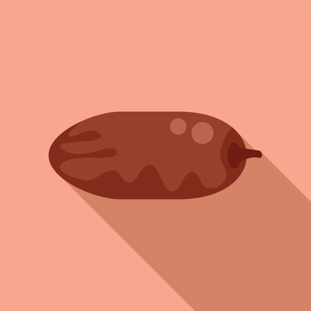 Flat design icon of a dried date fruit casting a long shadow on a pink backgroundのイラスト素材