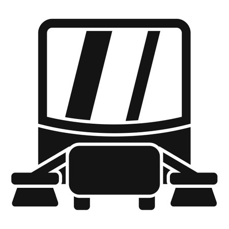 Black solid icon of a street cleaning machine cleaning the road using rotating brushesのイラスト素材