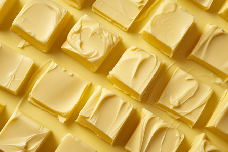 Golden butter squares texture background with seamless pattern and top view for cooking and baking ingredient, in a rich and creamy arrangementの素材
