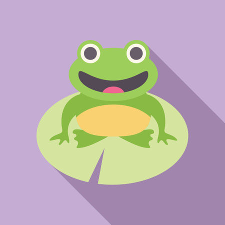 Cartoon illustration of a happy green frog, relaxing on a lily padのイラスト素材