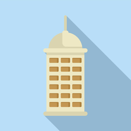 Tall building with round roof and modern style against blue background, symbolizing urban living and architectureのイラスト素材