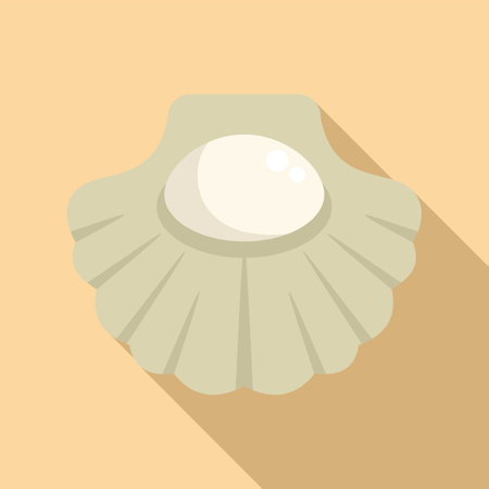 Large, white pearl growing inside an open shellfish on a beige backgroundのイラスト素材