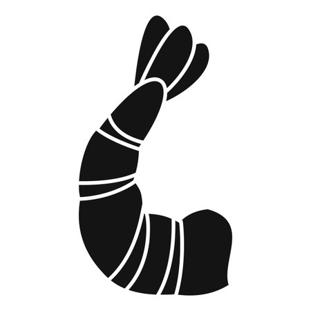 Simple black and white icon of a cooked shrimp standing uprightのイラスト素材