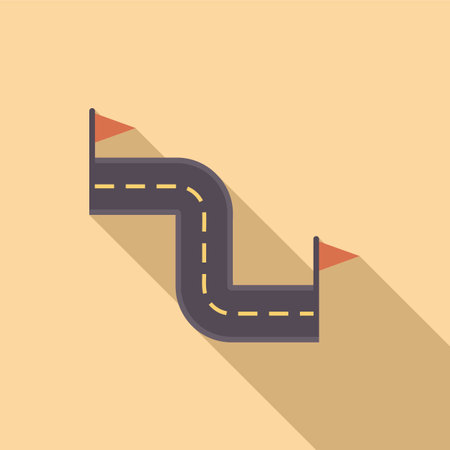 Winding road is leading to success with red flags marking the way forwardのイラスト素材